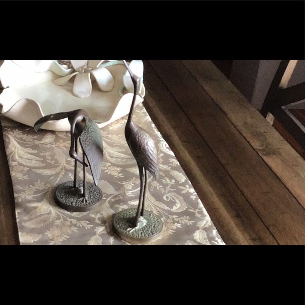Vintage 70’s Pair of Solid Brass Cranes Bird Figurines in EUC.